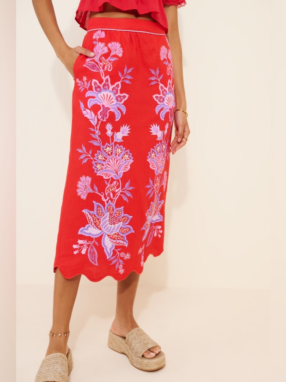 Farm Rio Porcelain Garden Midi Skirt